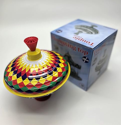 Miniatura 2 de Clásico Multicolor Spinning Tin Top Toy Bolz Funny Zumbido Hum se vuelve más fuerte a medida que la parte superior gira más rápido 8x8x8" Edades