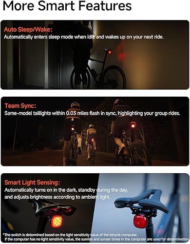 Miniatura 7 de iGPSPORT TL50 Luz trasera inteligente para bicicleta, freno de estacionamiento advertencia Shimano Control Bluetooth recargable luz trasera bicicleta
