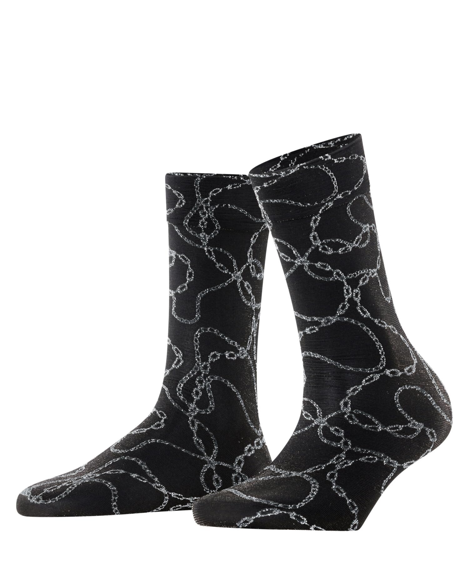 FALKE Women's Jewel Case W So Semi-Opaque Plain Knee-High Socks, Black/Silver, 3103, 2.5-5, 1 Pair