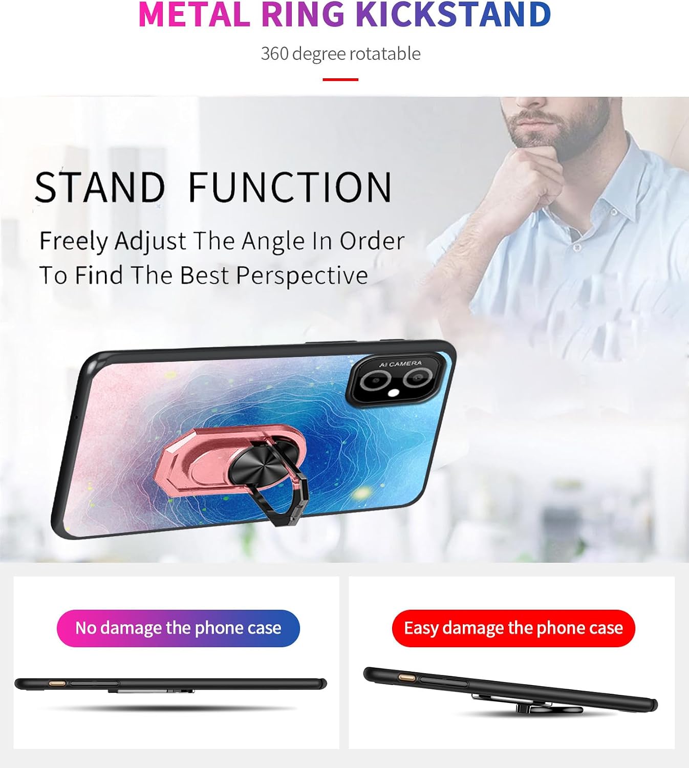 for Hot Pepper Verde HPPH88L Case with 360° Rotatable Ring Holder Kickstand, Slim TPU HotPepper Verde Phone Cover 6.56" [Blue-Pink Gradient Starry Sky Art Design] Support Magnetic Car Holder