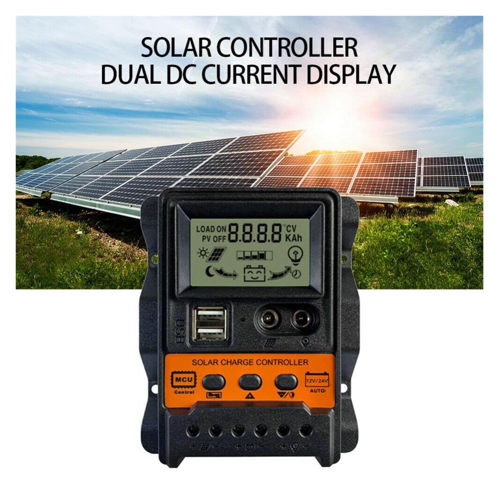 PWM Regulator Ładowania Słonecznego Podwójny Wyświetlacz Prądu Stałego Kontroler Panelu 12 V/24 V Baterii Z Portem USB(30A)