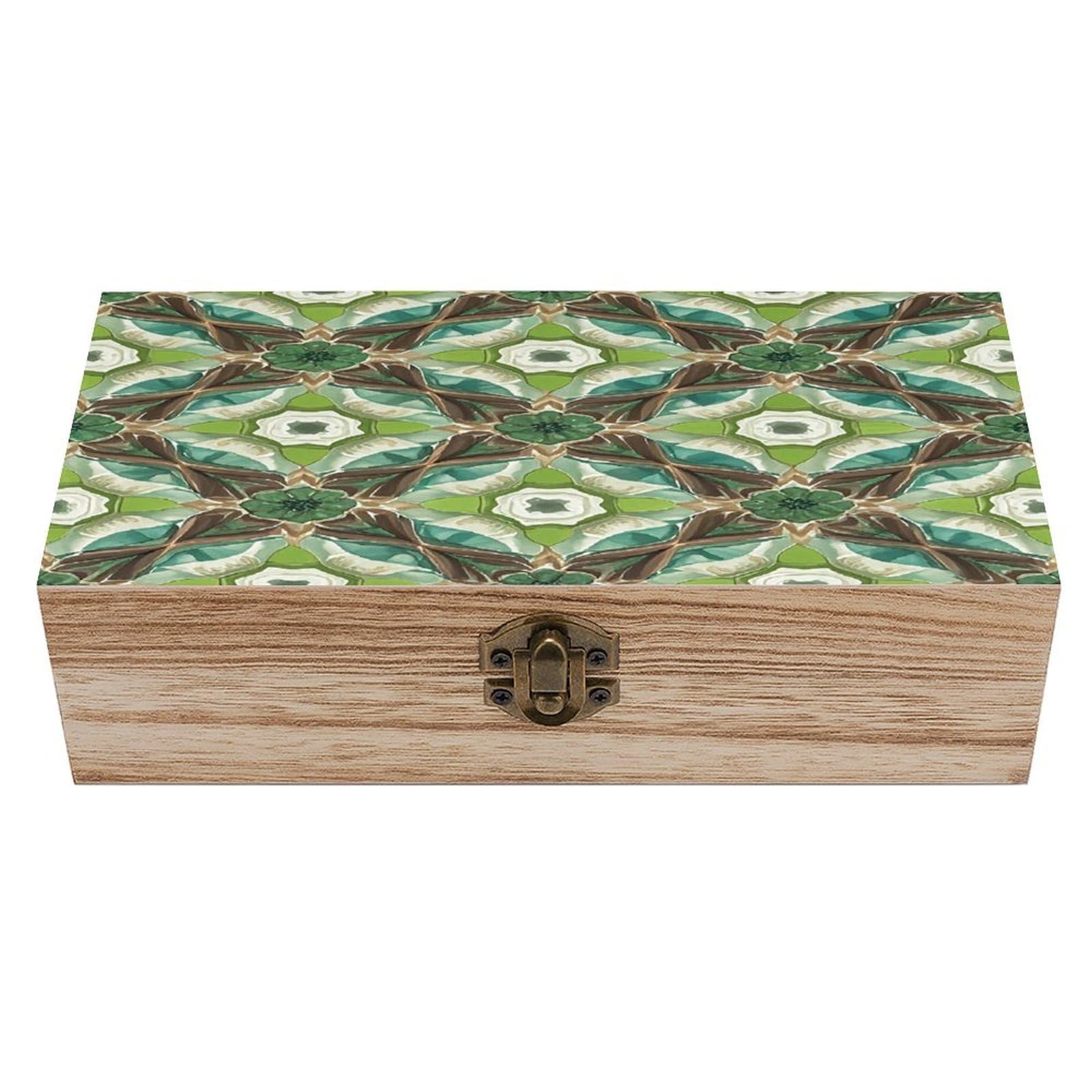 asbwuo Green Abstract Pattern Wood Keepsake Box Wooden Box with Hinged Lid