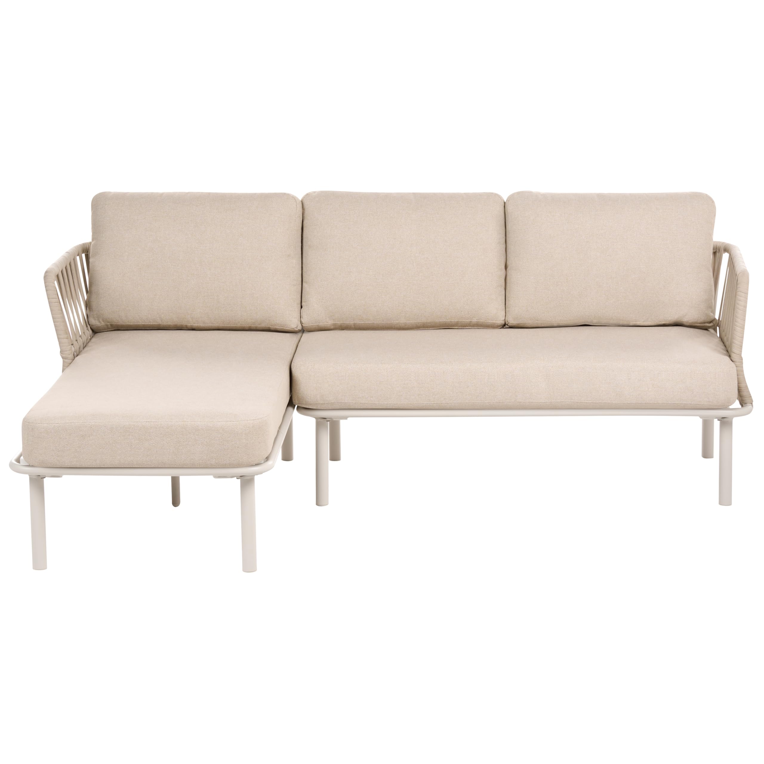 Zestaw ogrodowy 3-osobowy prawostronny sofa i stolik metalowa rama blat ze szkła hartowanego beżowoszary Orte