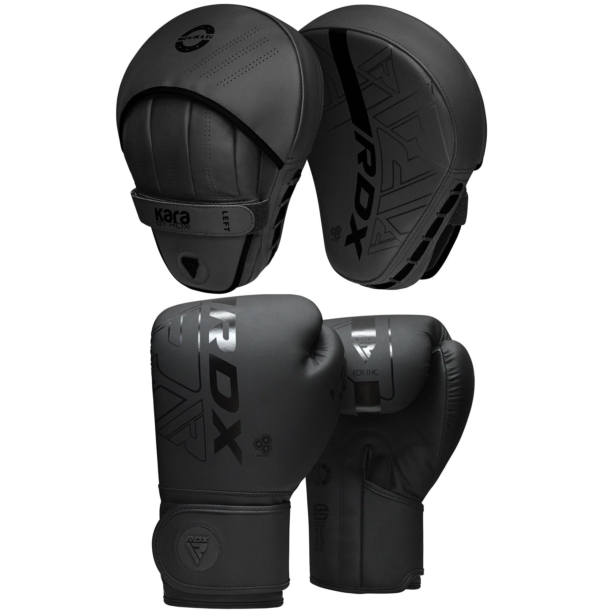 RDX Kids Boxing Gloves and Pads Set, Maya Hide Leather KARA Junior Hook and Jab Curved Focus Mitts Punching Gloves for MMA, Muay Thai, Kickboxing Coaching, Martial Arts, Hand Target Strike Shield