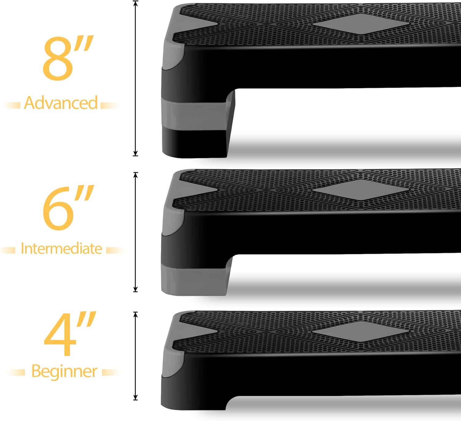 27" Adjustable Exercise Aerobic Step Platform with Stackable Risers – 3 Levels (4", 6", 8") – Workout Stepper for Home Gym, Fitness & Physical Therapy Training