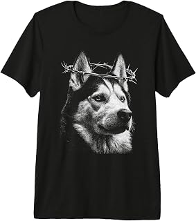 Dark Gothic Husky Dog with Barbed Wire Pet Memorial Grunge Premium Tri-Blend T-Shirt