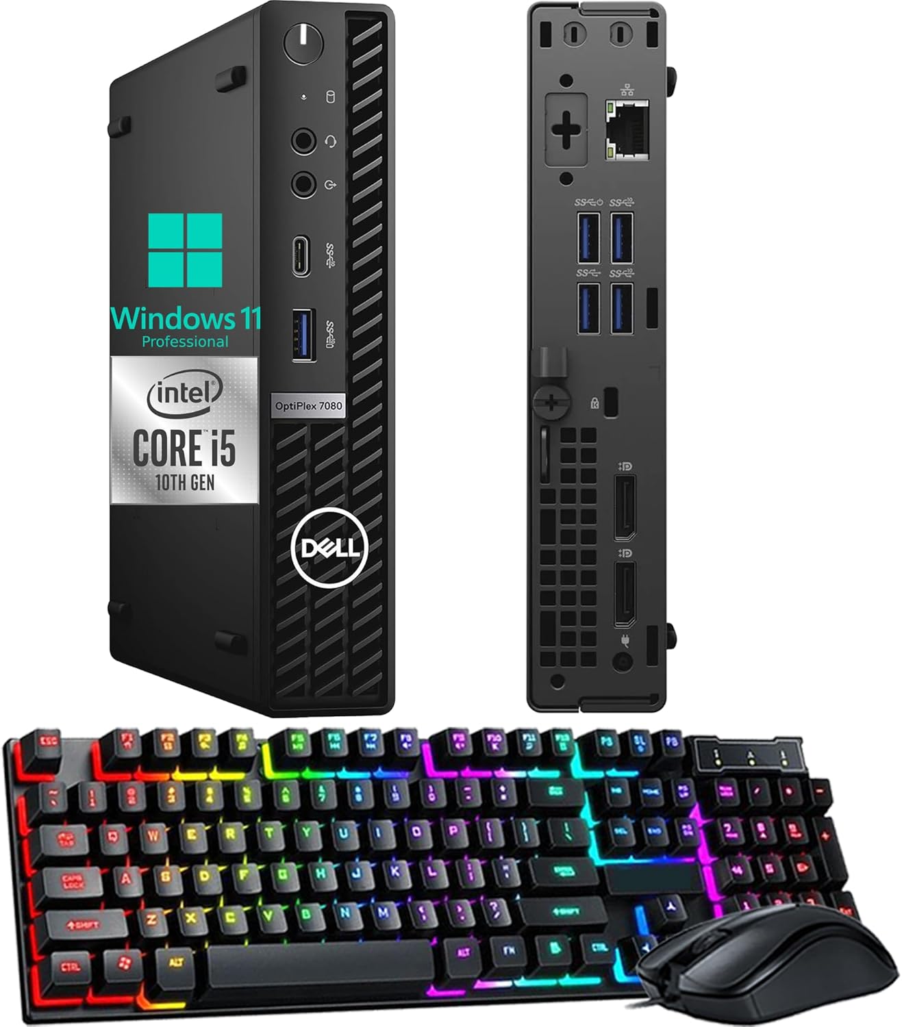Dell OptiPlex 7080 Micro Desktop Computer PC, 10th Gen Intel Core i5-10500T, 16GB DDR4 RAM 512GB SSD, Keyboard & Mouse, 2 DisplayPort, Type-C, Windows 11 Pro (Renewed)