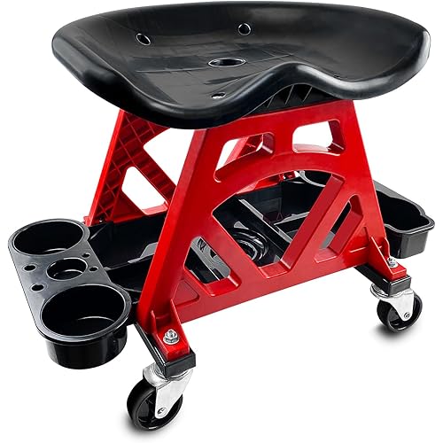 Durable Mechanic Seat with Wheels - Heavy Duty Rolling Stool Car Detailing Creeper Seat with Tool Tray for Workshop, Auto Repair Shop and Home