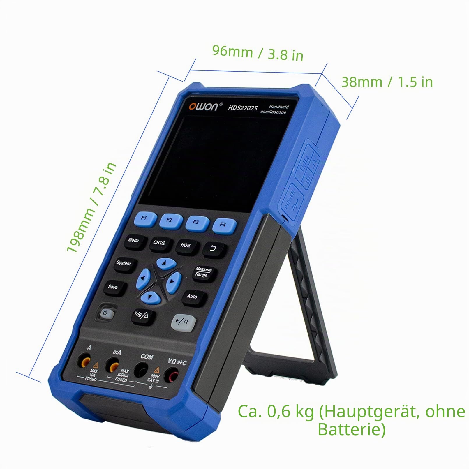 OWON HDS2202S Oszilloskop 3 in 1 200MHz Professionelles Handheld PC Oszilloskop, 20000 Counts Digitalmultimeter 3,5Zoll LCD Display Universal Testinstrument
