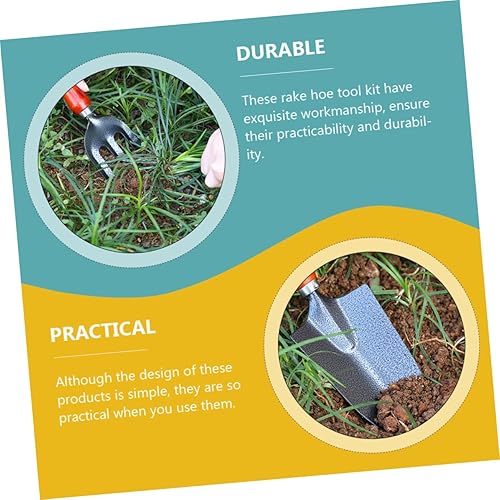 Miniatura 6 de ibasenice 1 juego de herramienta de jardinería ligera con rastrillo y pala mango herramienta de pala para jardinería al aire libre para el cuidado
