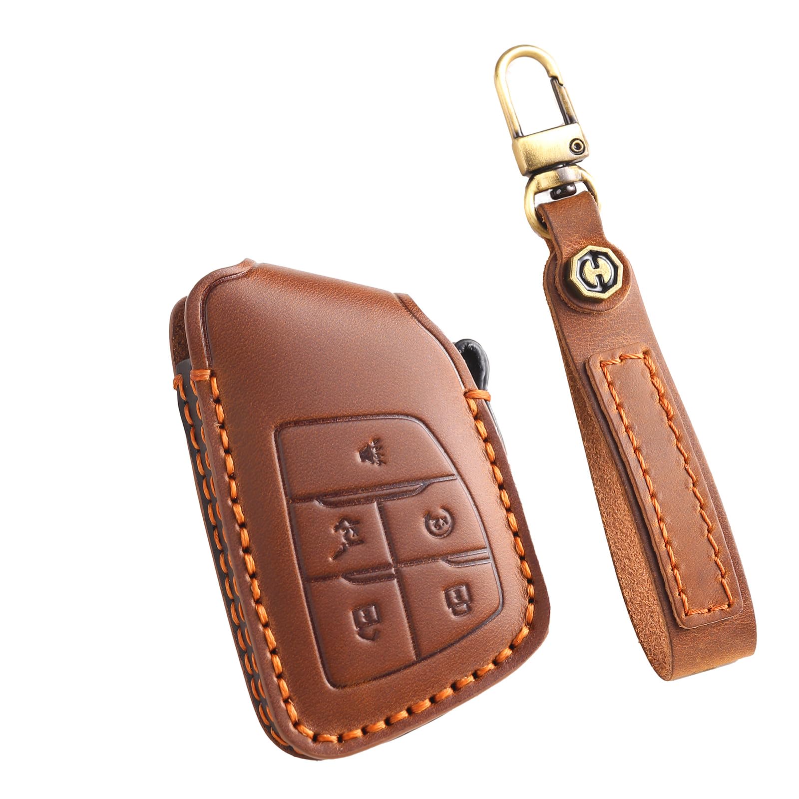 Durable Car Accessories Car Key Fob Case Compatible with Chevy Silverado for GMC Acadia Hummer EV for Buick Encore for Honda Prologue Soft Leather Good Protection Key Shell 5 Buttons-Brown