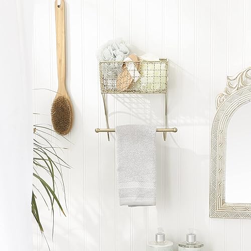 Miniatura 4 de DII Decoración rústica de baño de granja, almacenamiento de metal, toallero pequeño, dorado