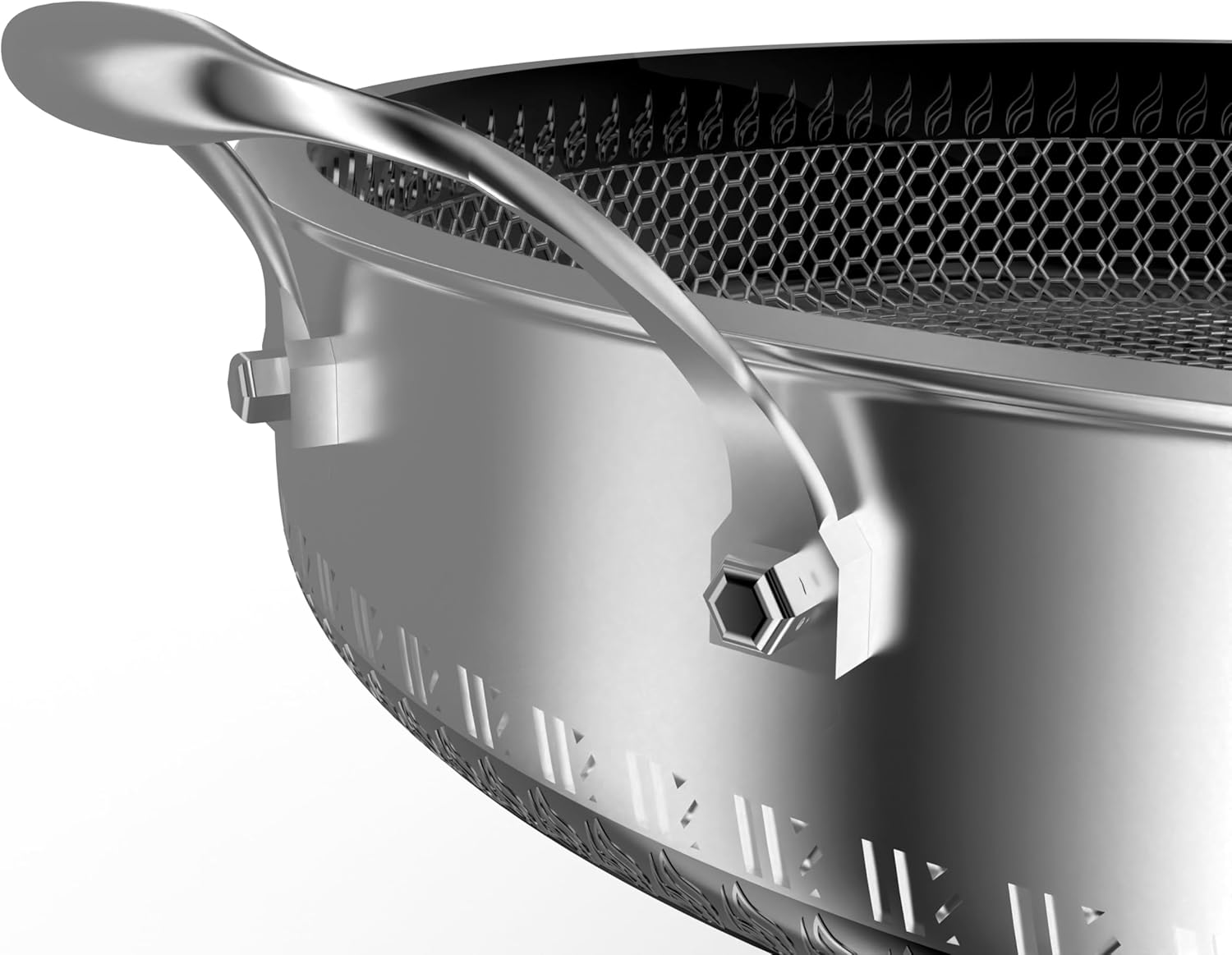 316L Stainless Steel 5QT Frying Pan Hexagon Nonstick Wok with Lid,Single Handle to Hold, PFOA Free, Dishwasher Oven Safe (12inch,5QT/Single Handle)