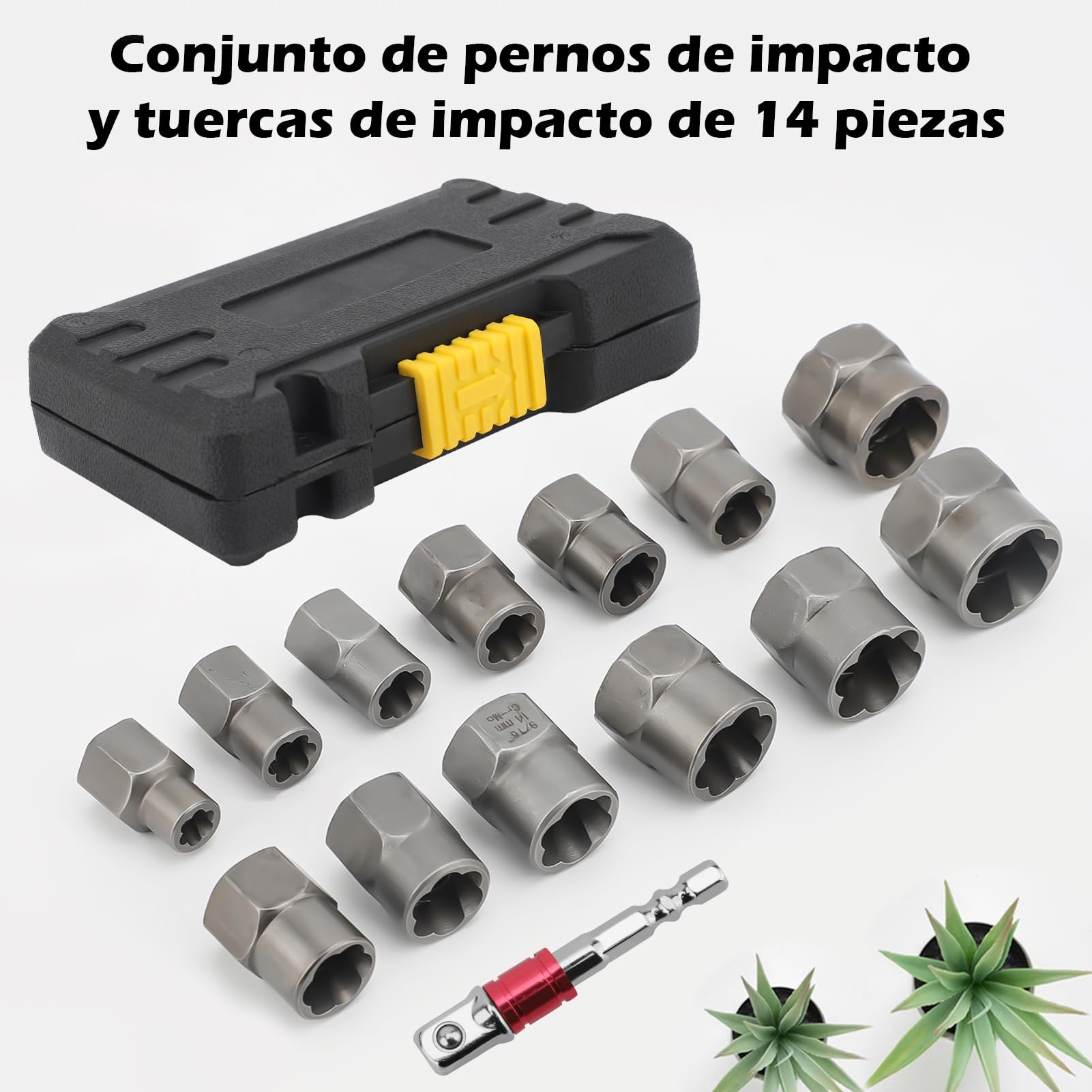 Juego de Extractores de Pernos, Herramienta de Extracción de Tuercas de Rueda de Bloqueo de 14 Piezas, Juego de Llaves de Vaso Extractor de Pernos Pelados, Juego de (Color de la