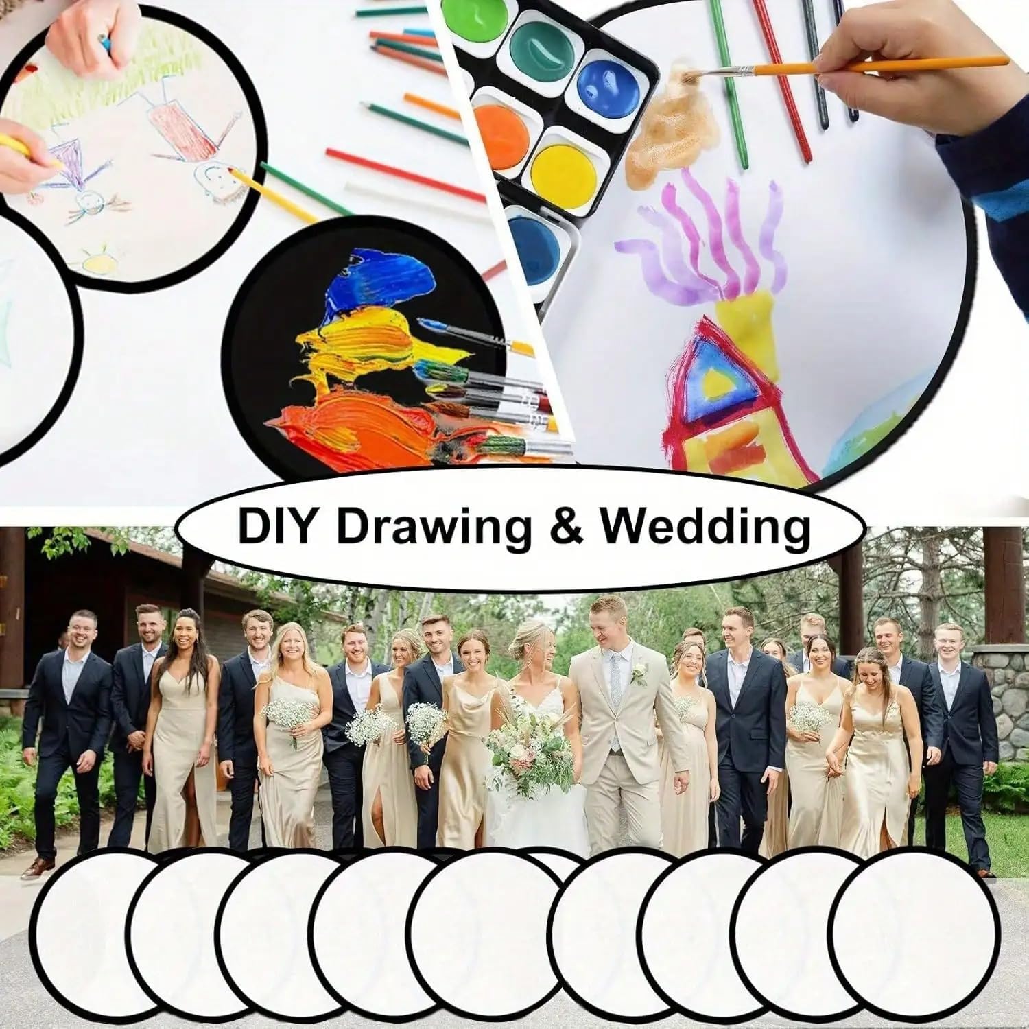 Custom Round Folding Hand Fans, Personalized Logo/Photo/Text Fans for Wedding, Party, Advertising & Outdoor Events (100pcs)