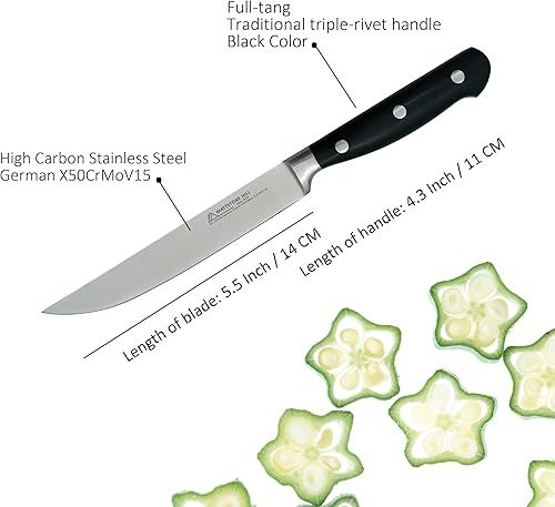 Miniatura 2 de MATTSTONE HILL - Cuchillo utilitario de cocina de 5.5 pulgadas, cuchillo de preparación, acero alemán, mango de triple remache, color negro