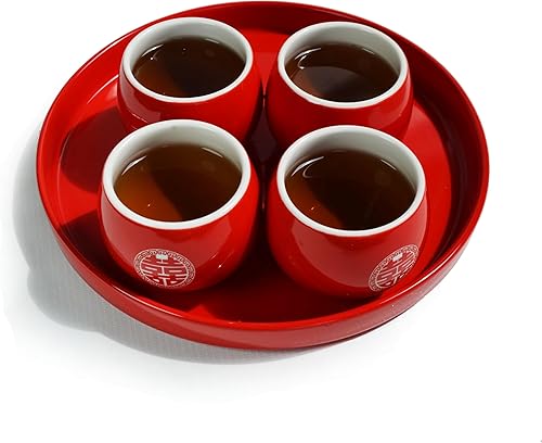 Miniatura 3 de Chinese Tea Gift Set Service Porcelain Tea Pot 4 Cups tray for Adults Men Women Tea Ceremony Wedding Party Home Decor (Double Happiness)