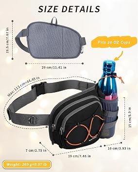 sportsnew Hydration Waist Pack with Water Bottle Holder, 2L Large Fanny Pack for Running Hiking Dog Walking, Water-Resistant Crossbody Waist Bag for Men Women, Black