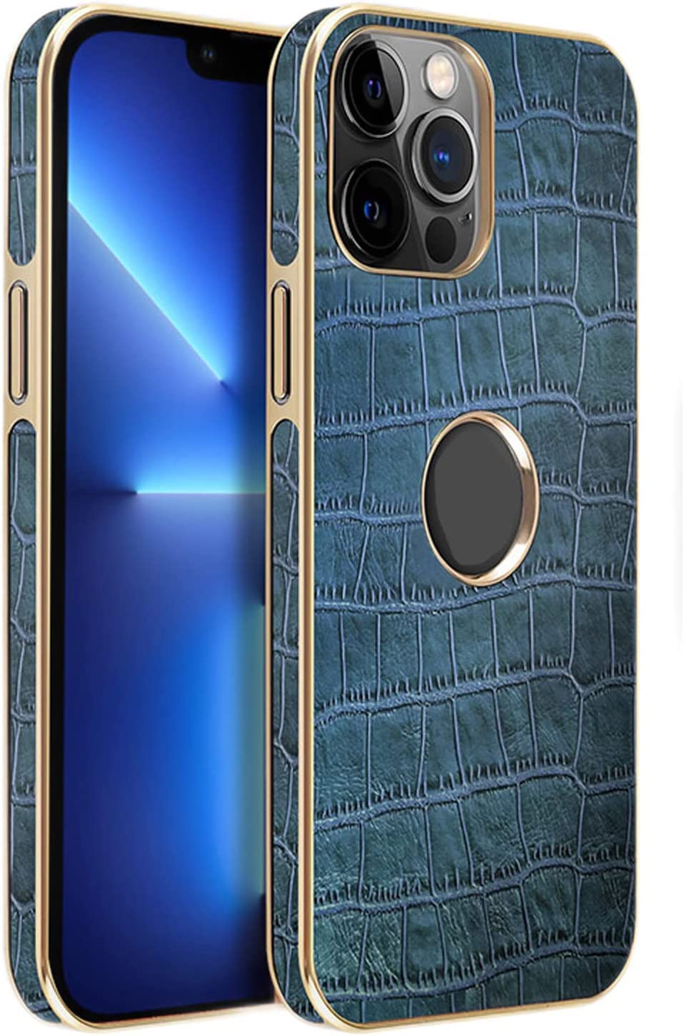 Coque iPhone 14 Pro Max bleu cuir motif crocodile KANUZ fin