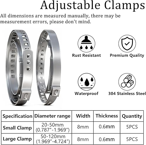 Miniatura 3 de Pinza de Abrazadera de Bota CV con 10 Piezas de Bandas de Engaste de Acero Inoxidable 304, 5 Piezas Pequeñas y 5 Piezas Grandes, Universales y