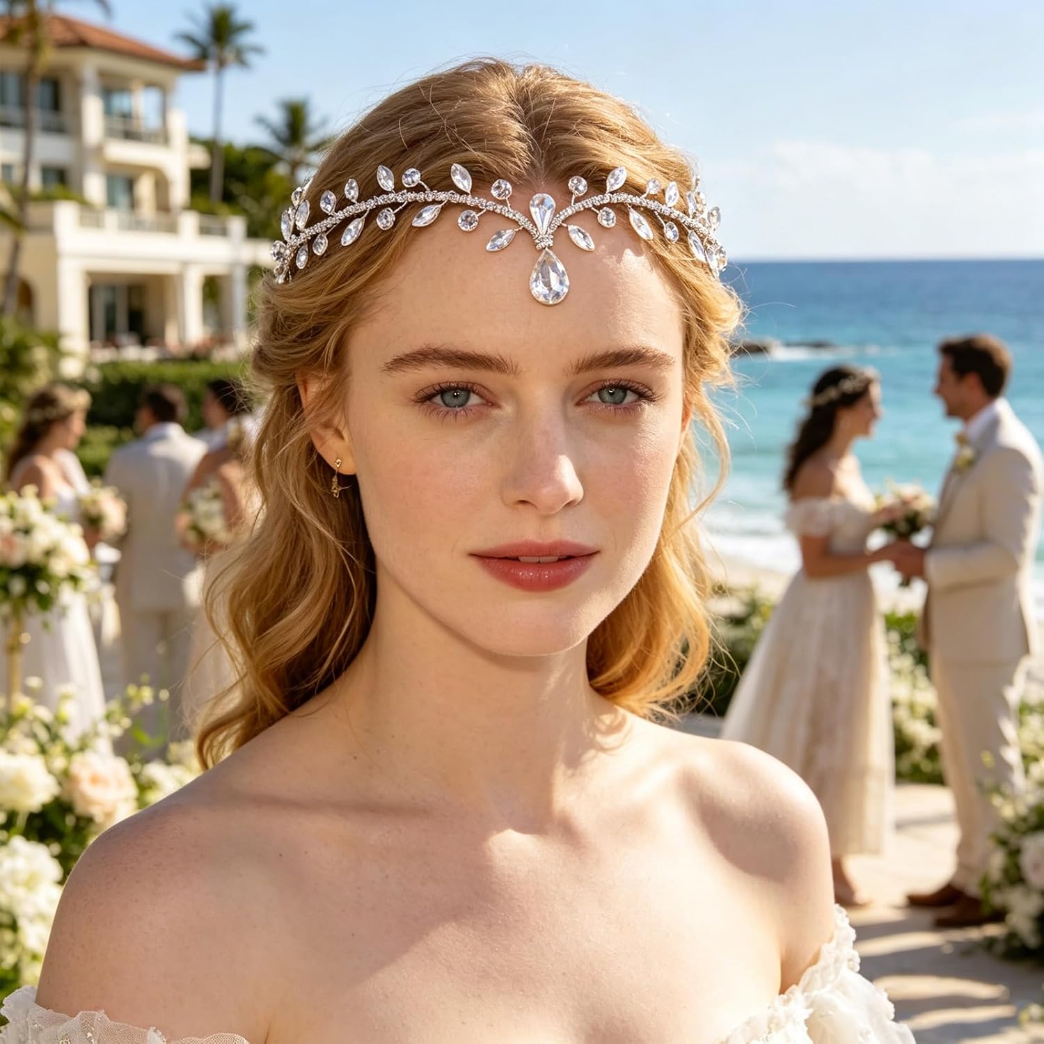 Bridal Rhinestone Headband Hair Comb for Women Wedding Teardrop Headpiece Bridal Forehead Head Chain Hair Accessories…