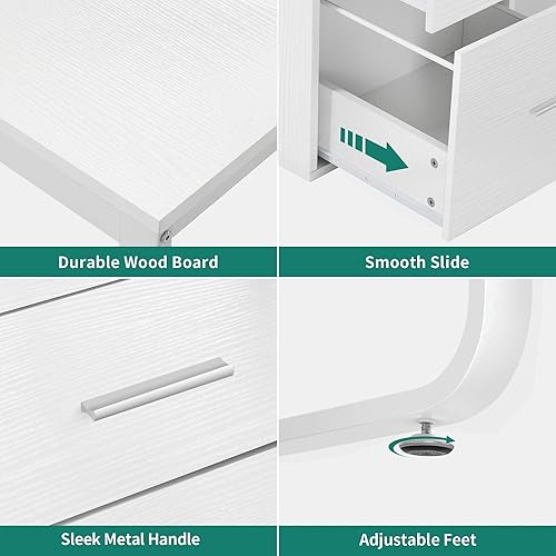 DWVO Escritorio en forma de L con cajones, escritorio de esquina de 55 pulgadas con tomas de corriente y luces LED, escritorio de oficina en casa