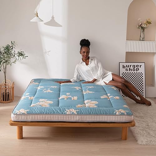 Miniatura 25 de MAXYOYO Colchón tipo futón con estampado floral, acolchado japonés, extra grueso, plegable, transpirable, tumbona para el suelo, cama de invitados