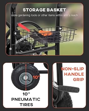 Garden Hose Reel Cart Outdoor Lawn 4-Wheel Heavy Duty Yard 300FT Water Truck With Storage Basket, Black