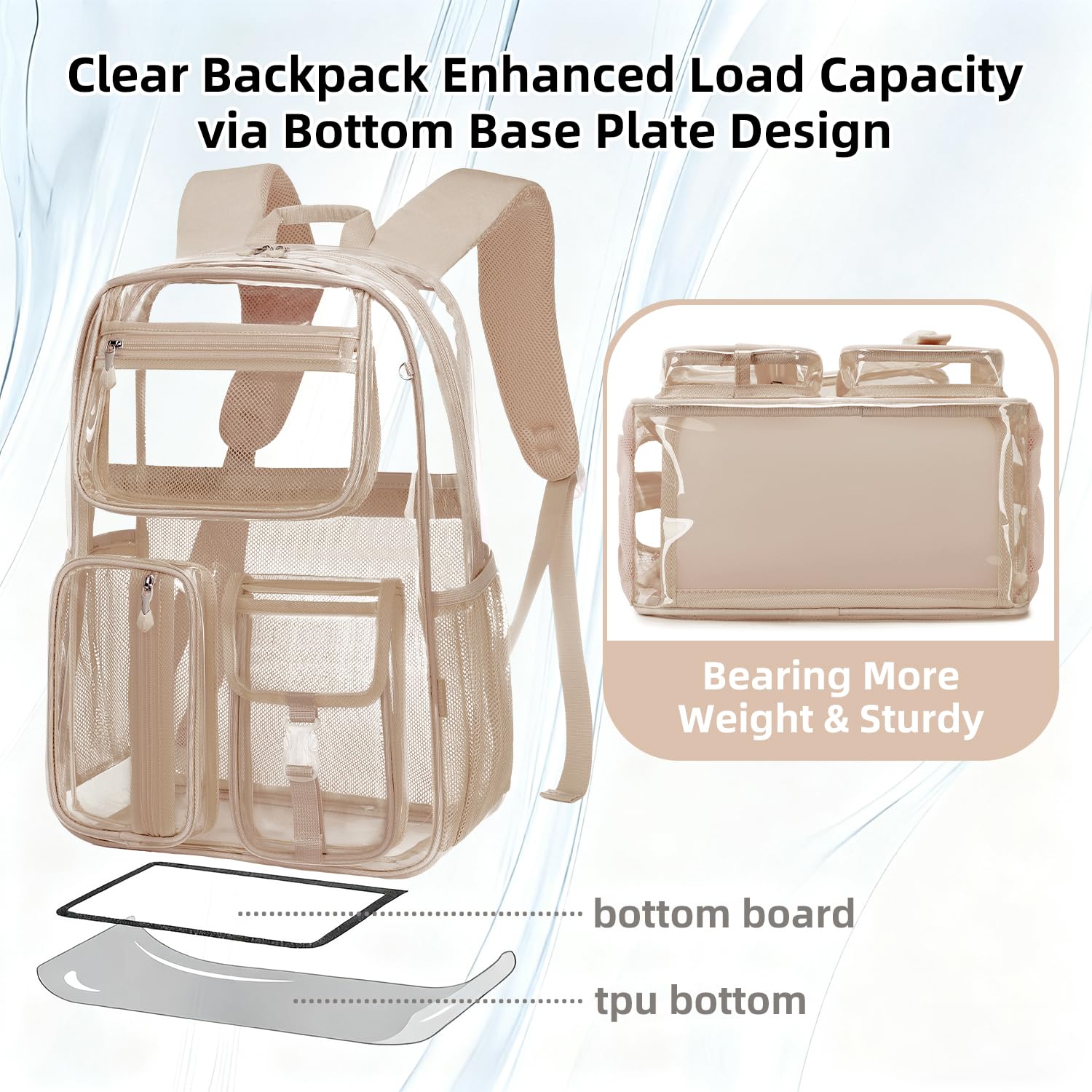 Cusangel Transparenter Rucksack für Mädchen, robuster klar Rucksack, 40,6cm, TPU, großes Fassungsvermögen, durchsichtiger für Sportveranstaltungen, Reisen, Stadien (Retro)
