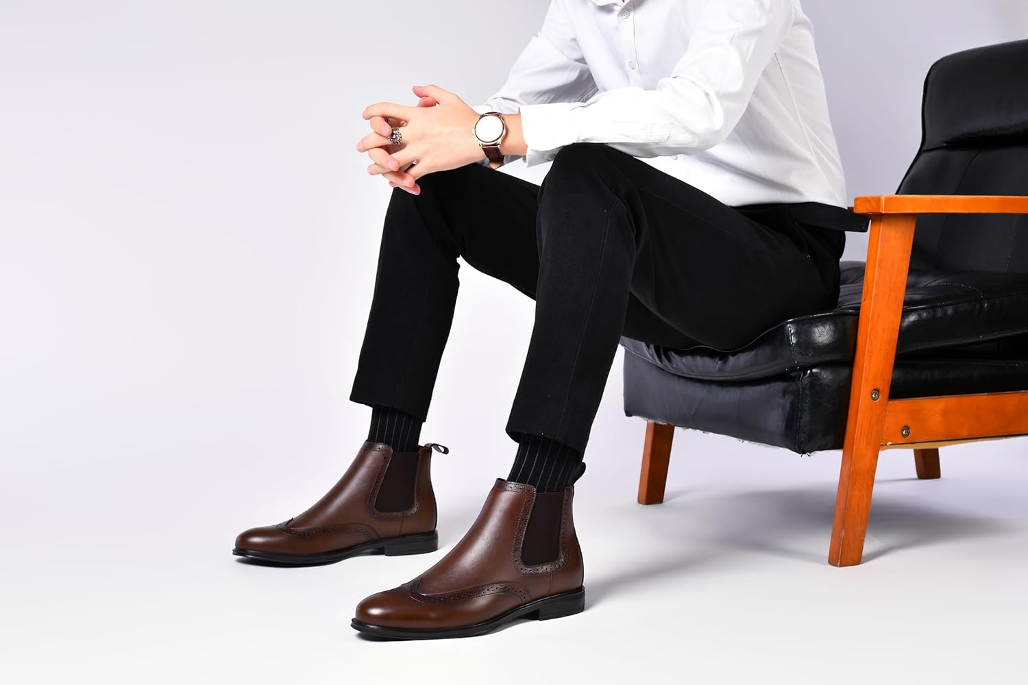 ArcBrothers Mens Chelsea Boots,Dress Boots For Men,Slip-on Formal Dress Boots for Men Casual Ankle Boots Classic Brogue Style Grey - Image 3