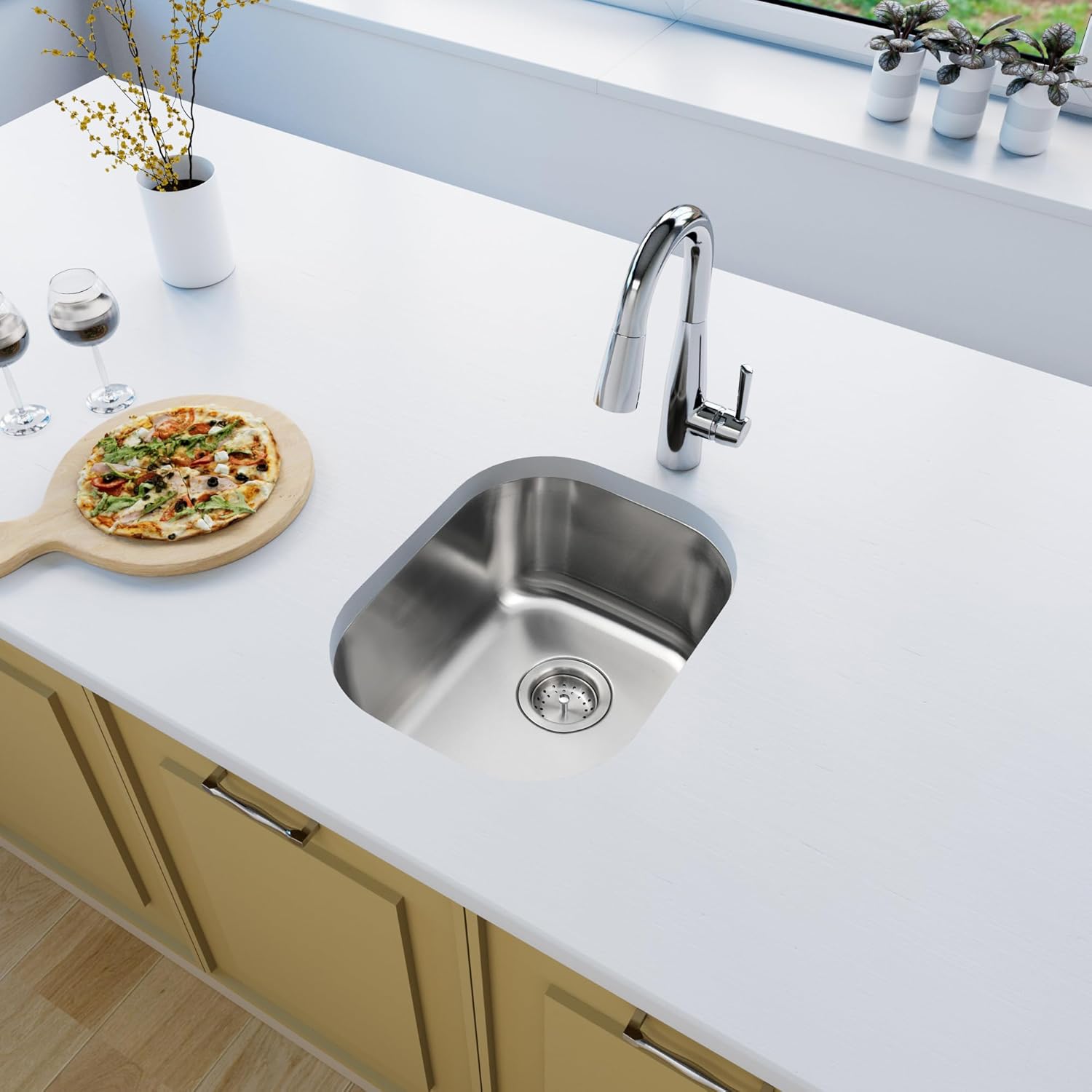 Bar Sink, 14" x 18" Undermount Kitchen Sink, T-304S Stainless Steel RV Kitchen Sinks, Small Kitchen Sinks With Sink Drain Strainer, Use at RV, Bar,Outdoor, Laundry and Utility,Bathroom