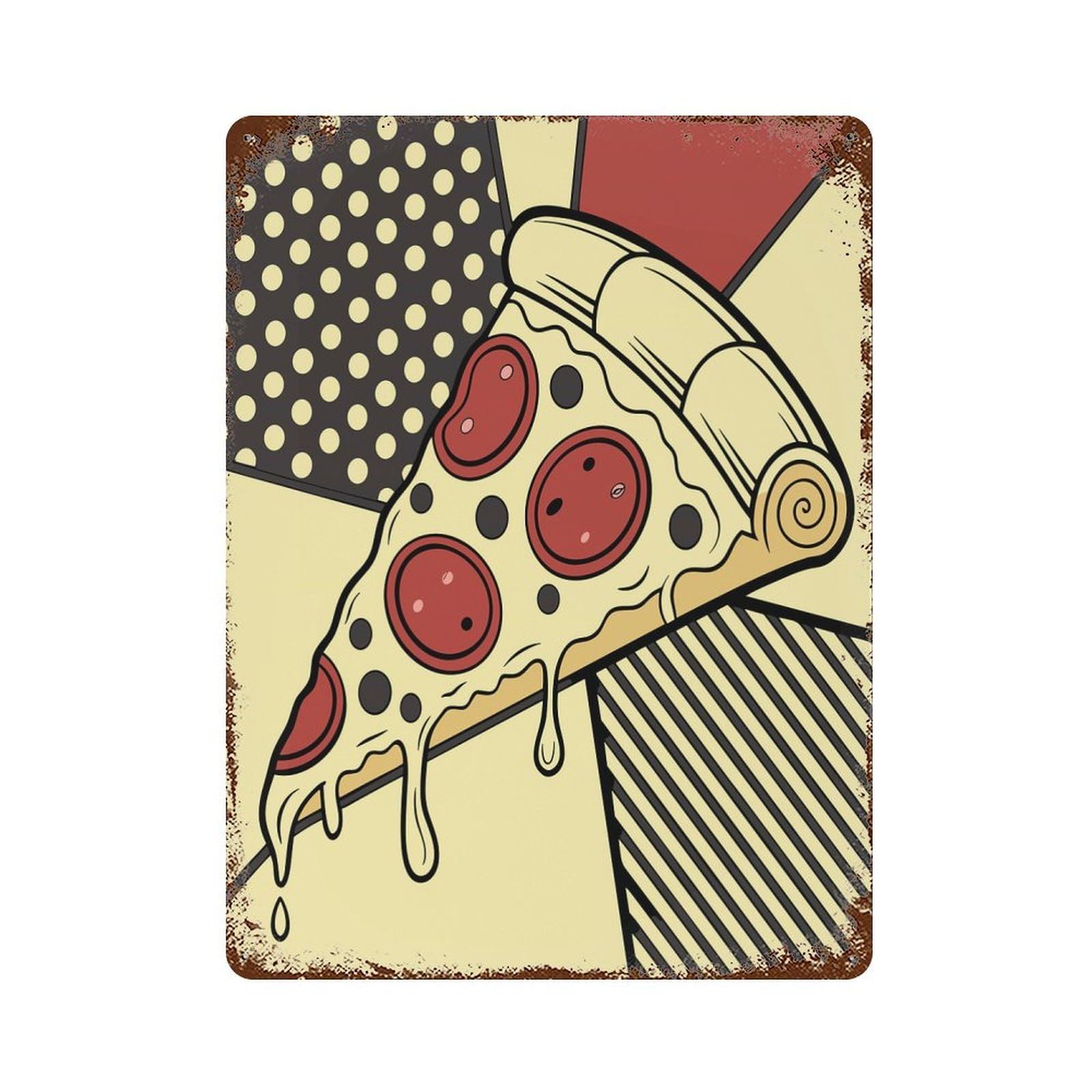 Pizza Slice Pop Art Illustration Aged Metal Wall Plaque 15.7"x11.8", Farmhouse Wall Decor for Patio, Garden Room And Bar Decor