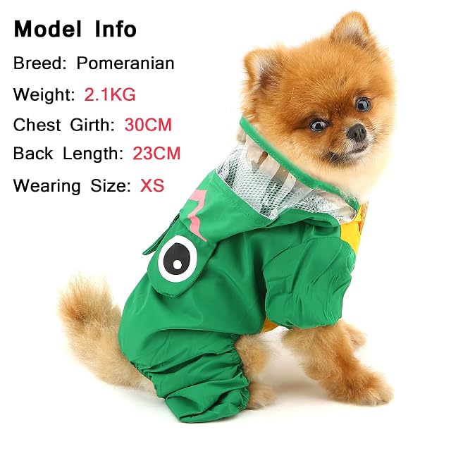 Foto 3 de 8 de SMALLLEE_LUCKY_STORE Lindo impermeable de rana para perros pequeños con capucha, anillo en D para correa