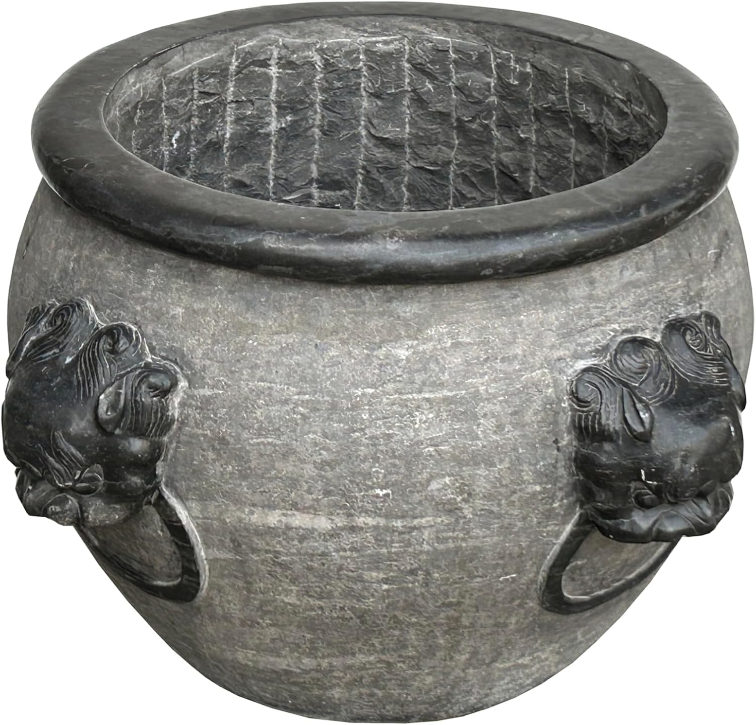 Chinese Oriental Gray Black Stone Round Garden Pot Planter Acs2438