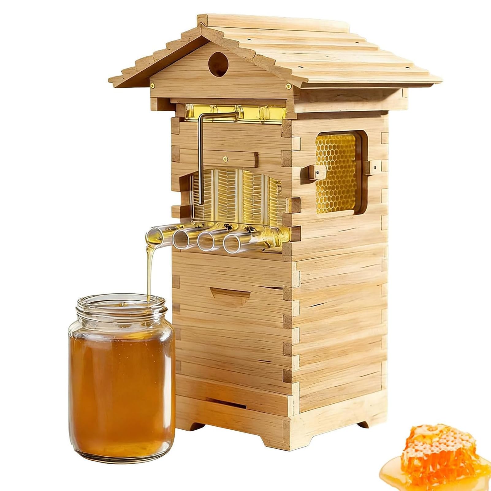 Imker-Starterset,Selbsttragender Bienenkasten, Komplettes Bienenhaus Mit 4 Sichtfenstern Und 6 HonigausläSsen, Automatische Honigernte FüR GartenbestäUber
