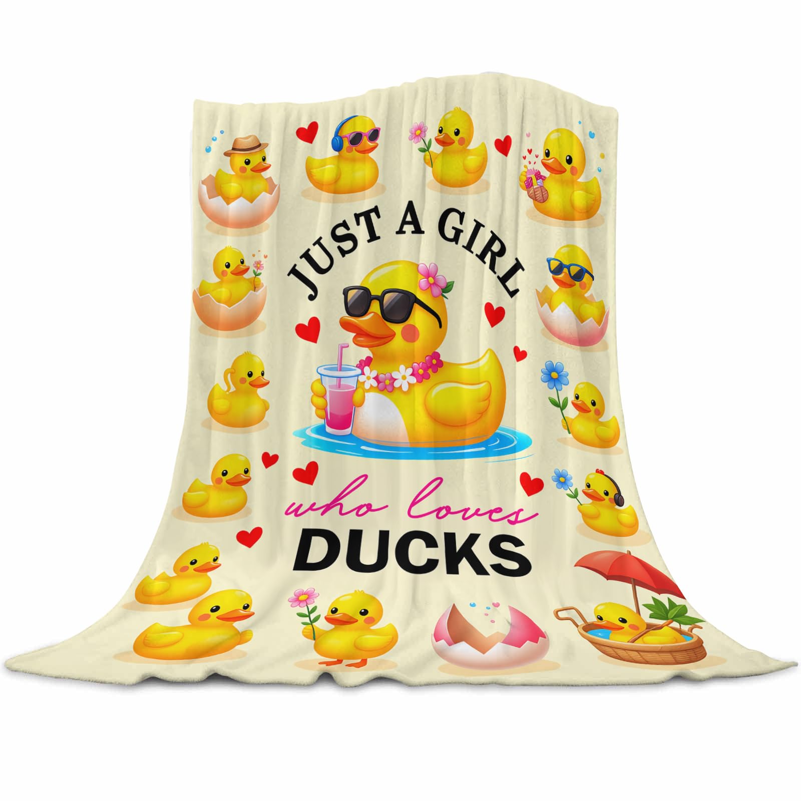 Qucarder Duck Blanket Just a Girl Who Loves Ducks Throw Blanket Lightweight Cozy Flannel Blanket for Duck Lover Girls Boys Kids Women Men Bedroom Couch Sofa Home Decor 100x130cm