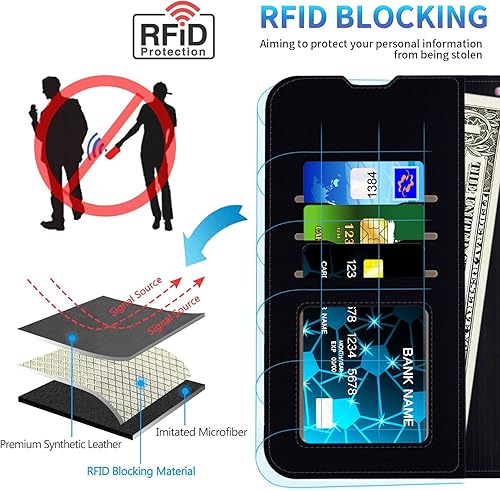 Miniatura 4 de Funda tipo cartera de piel para Galaxy A53 5G, cierre magnético, funda con tapa con ranura para tarjeta de bloqueo RFID, función atril, a prueba de