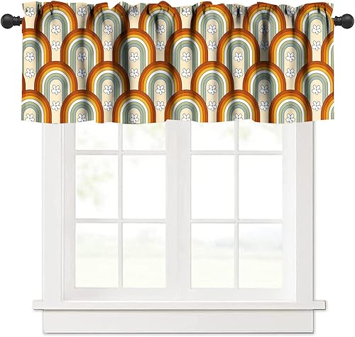 Miniatura 25 de Cenefa de cortina de cocina con diseño de arcoíris retro de los años 60 y 70, diseño de dibujos animados, estilo bohemio, floral, estilo bohemio,