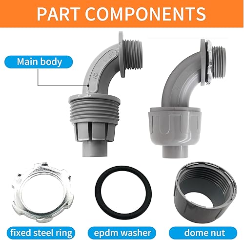 Miniatura 2 de Conector hermético de líquido de 2 pulgadas, accesorios de conducto eléctrico de PVC, conector de conducto flexible de 90 grados para el hogar,