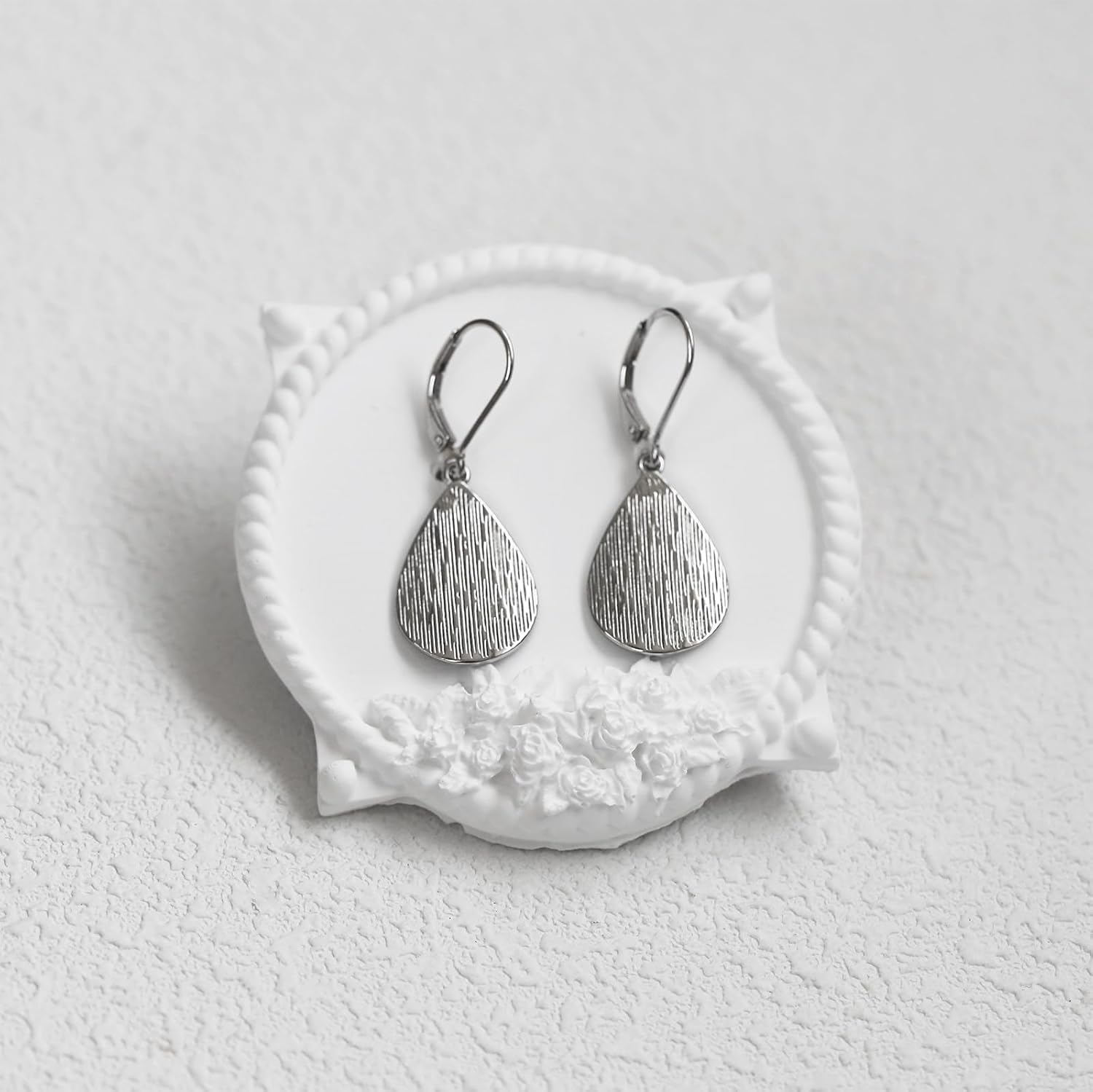 Teardrop Dangle Earrings for Women with Sterling Silver Leverback,Hypoallergenic Flat Tear Drop Lightweight jewelry Gift for Her - Image 3