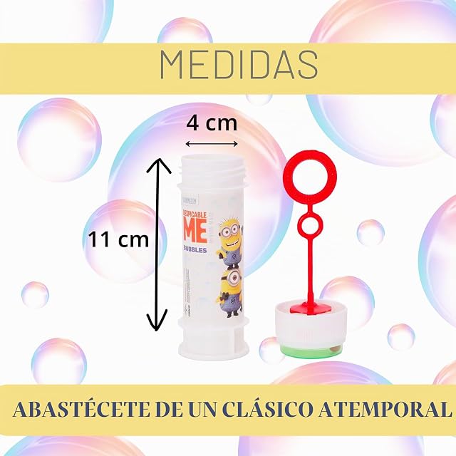Foto 4 de 8 de Toyland® Pack de 12 Minion Botes de Burbujas con Varitas, Solución de 60ml y Tapa de Laberinto Novedosa