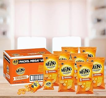 Mini Cheddars Snacks Bulk Mega Value Box of 48 x 23g Original Cheddar Biscuits Baked with Real Cheese Bar Snack for Home Pub, Birthday Party Food or Lunchbox Snack with Birthday Card