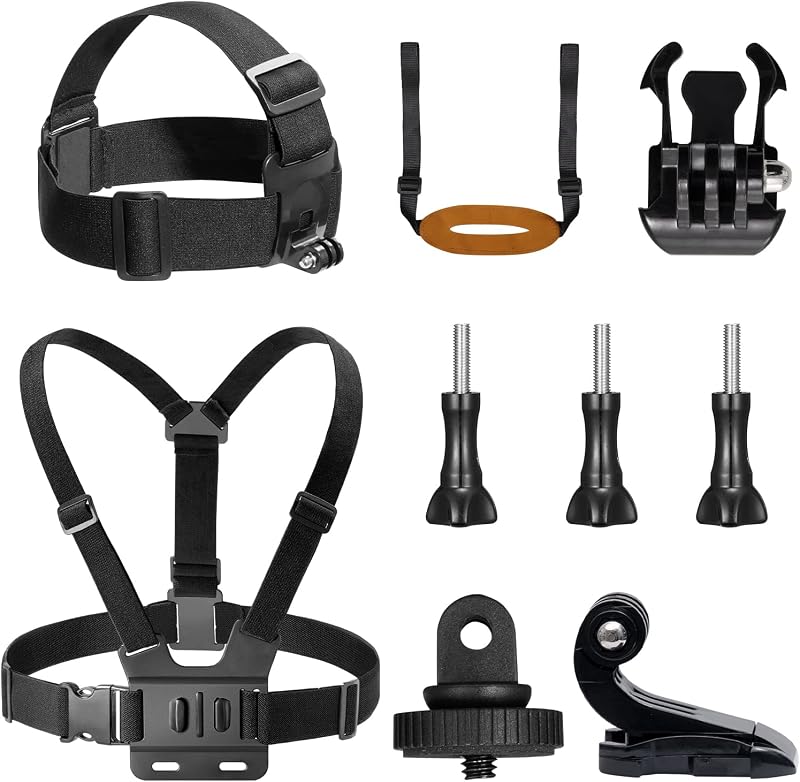 Kit Parkour de cámara de acción Compatible con AKASO EK7000/EK7000 Pro/Brave 4/Brave 4 Pro/Brave 7 LE/Brave 7/Brave 8/V50X/V50 Pro/V50 Elite/GoPro Hero 12 11 10 9 8/DJI/Apexcam Action Camera | Incluye correa para el pecho, correa para la cabeza, correa para la barbilla, soporte con hebilla, soporte con gancho en J, tornillo de pulgar largo y soporte A.