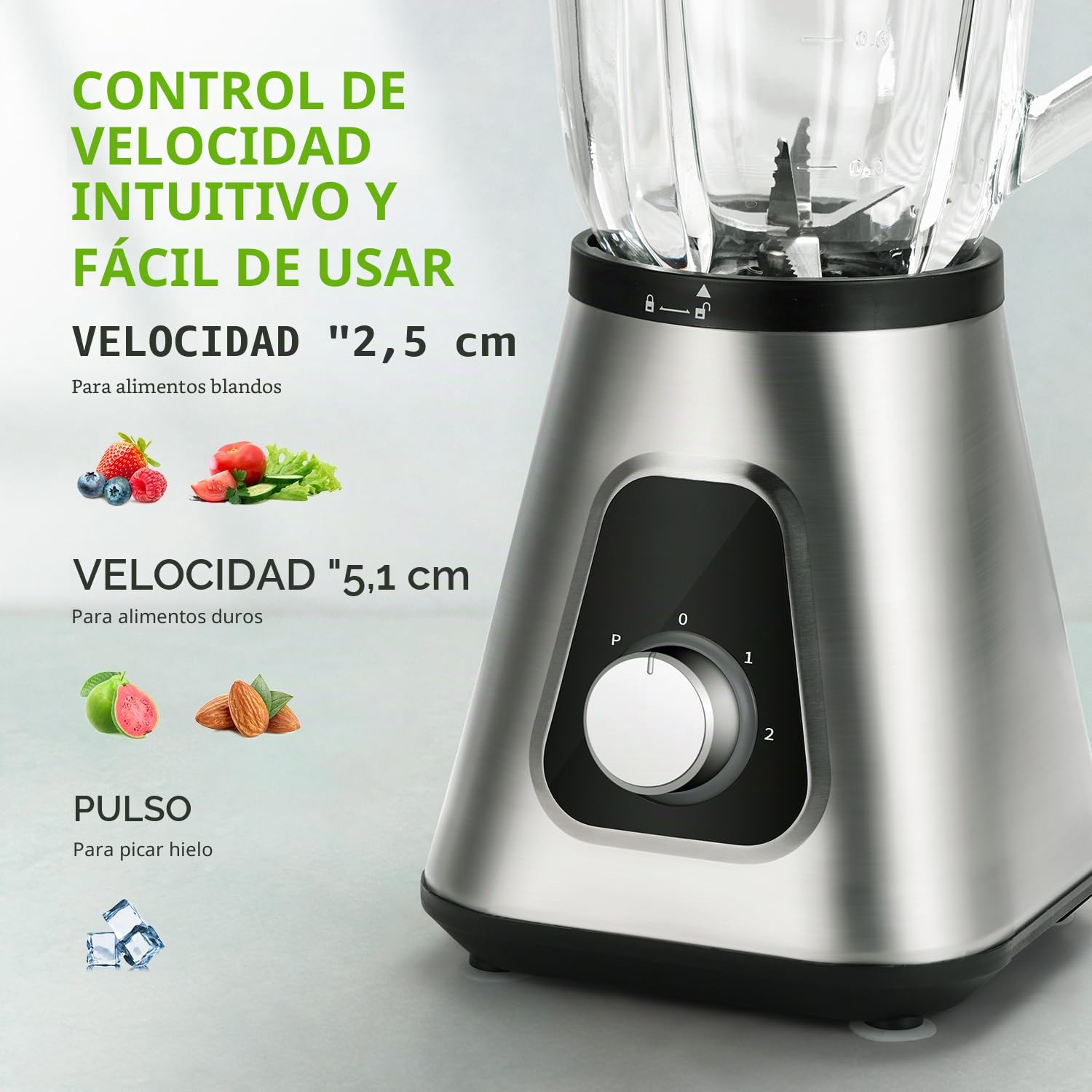 GDOR Batidora de Vaso 1200 W Cristal 1,5 L+ Botella Portátil Licuadora Porfesional, 3 Velocidades, 6 Cuchillas + 4 Cuchillas de Acero Inoxidable para Batidos, Zumos de Frutas, Pilar de Hielo
