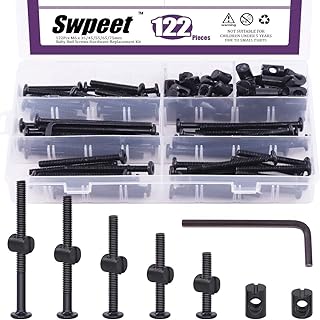 Swpeet 120Pcs Crib Hardware Screws, Black M6 × 35/45/55/65/75mm Hex Socket Head Cap Crib Baby Bed Bolt and Barrel Nuts with 1 x Allen Wrench Perfect for Furniture, Cots, Crib Screws
