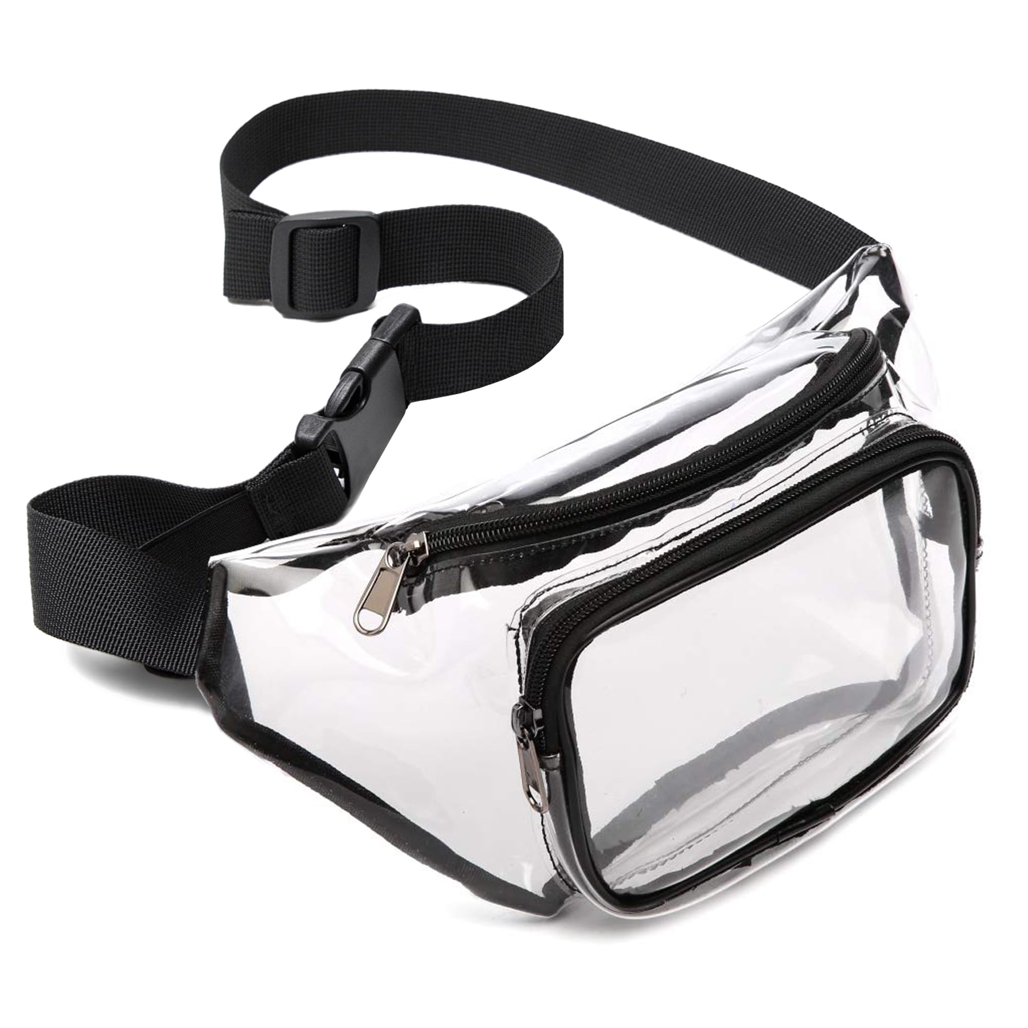 Veluckin Clear Fanny Packs,Crossbody Waist Bag for Women Mens Waterproof Belt Bag for Running Hiking Traveling,Black