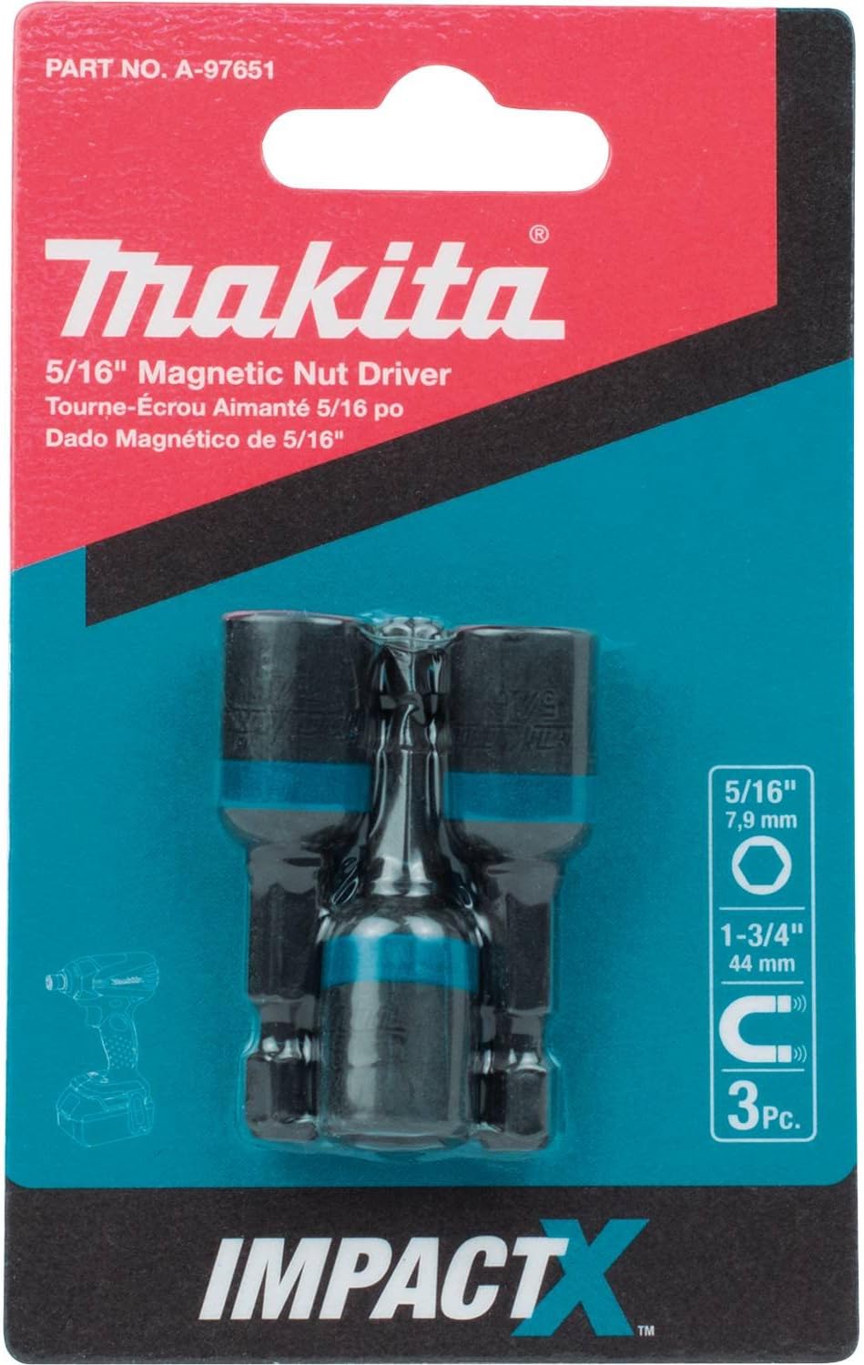 Makita A-97651 Impactx 5/16″ x 1-3/4″ Magnetic Nut Driver, 3 Pack