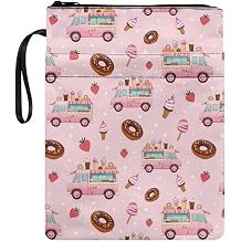 chaqlin Cartoon Ice Cream Truck Pattern Book Lovers Gifts Zipper Book Sleeve Pouch Protector with Front Pocket BookCover Case for Women Bookish Birthday Bookworms Club Accessories
