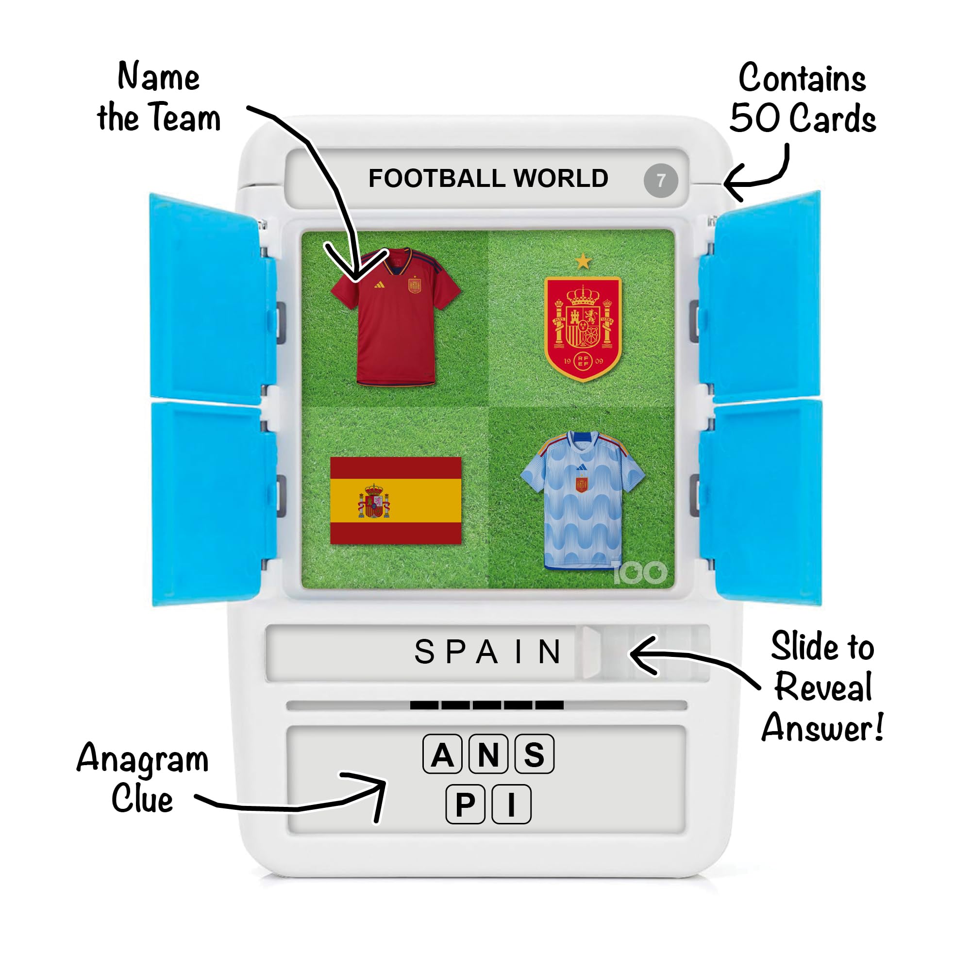 100 PICS Football World Travel Game - Identify 100 National Squads from flags and kits, Pocket-sized (approx. 3.94" x 1.18") - Image 2