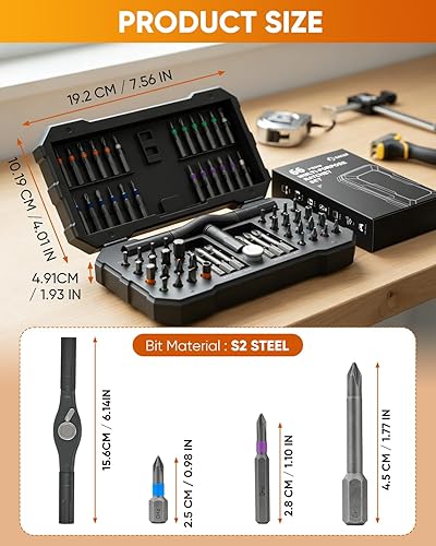 Miniatura 6 de Saker Juego de destornilladores magnéticos 66 en 1, portátil, con mango desmontable para electrónica del hogar, computadora, muebles, bicicleta,